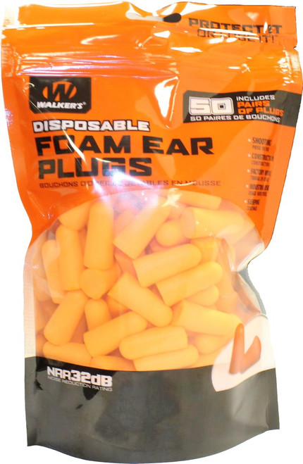 Walkers Safety Passive Foam Ear Plug Pouch 50 Pairs , Orange (GWP-FP50-BAG)