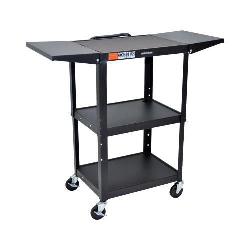 Luxor Workspaces Adjustable-Height Steel Av Cart - Drop Leaf Shelves (AVJ42DL)