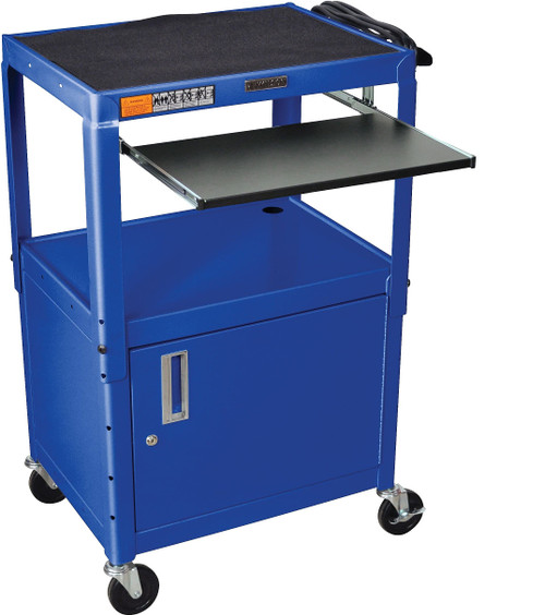 Luxor Workspaces Steel Adj Av Cart: Cabinet & Pullout Keyboard, Blue (AVJ42KBC)