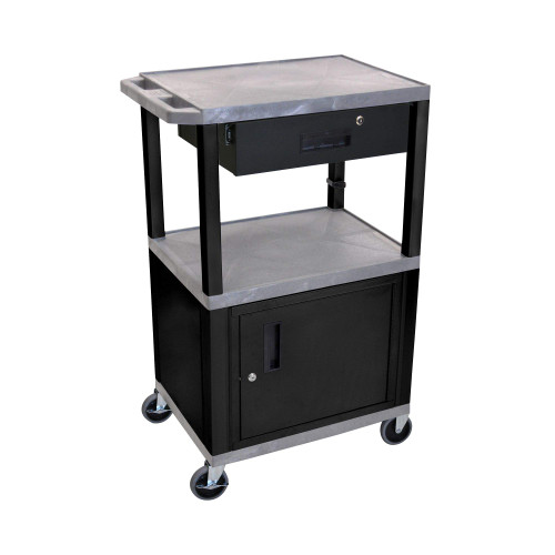 Luxor Workspaces 42" H Av Cart - 3 Shelves Cab Drawer - Black (WT42GYC2E-B/WTD)