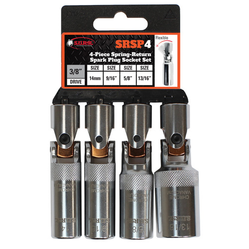 S.U.R. & R 4 pc. 3/8" Drive Spring-Return Spark Plug Socket Set (SRSP4)