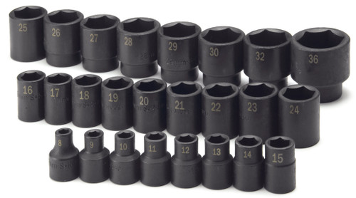 SK Tools 25-Piece 1/2" Drive 6 Point Standard Metric Impact Socket Set (4037)