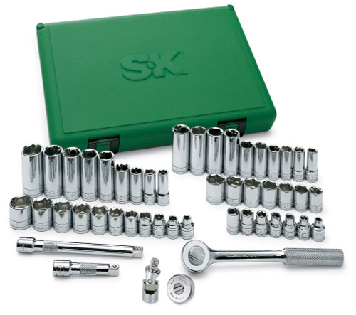 Sk tools Juego de vasos métricos y sae profundos y estándar de 6 puntos con accionamiento de 3/8" de 49 piezas (94549)
