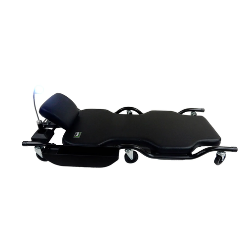 Shopsol Heavy-Duty Creeper W/ Adj. Headrest & 20"W Bed, Parts Tray & Light, 500 Lb Cap., Black (1010931)