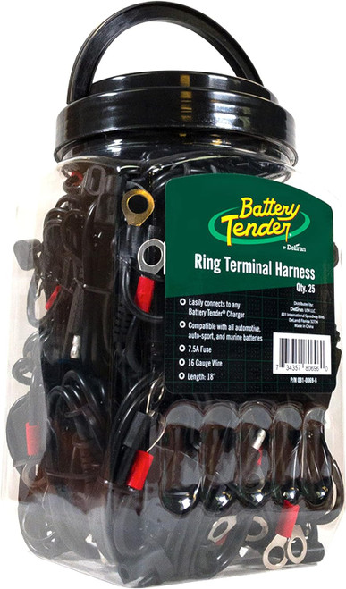 Battery Tender Ring Terminal Harness Cables - 25 Pack, 18" Cord Adapter (081-0069-6-J25)