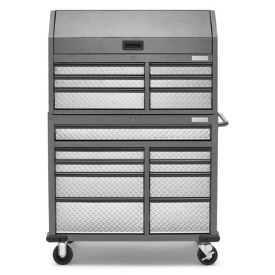 Side view of 41 Inch 15 Drawer Mobile Tool Chest Combo with Integrated Power Strip GATC4115JG