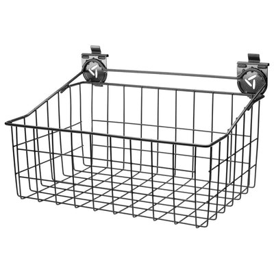 Close up of Gladiator 18" Wide Wire Basket for organizing garage items.
