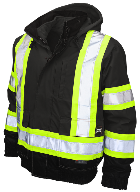 Tough Duck Poly Oxford 3-In-1 Safety Bomber with Fleece Liner In White Background