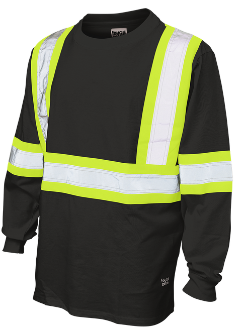 Tough Duck Cotton Jersey Long Sleeve Safety T-Shirt with Reflective Trim in white background
