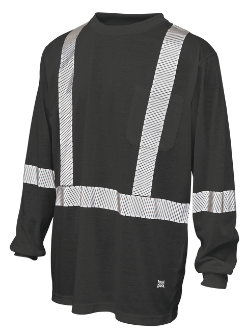 Front view of Tough Duck Polyester Jersey Long Sleeve Safety T-Shirt with Reflective Trim