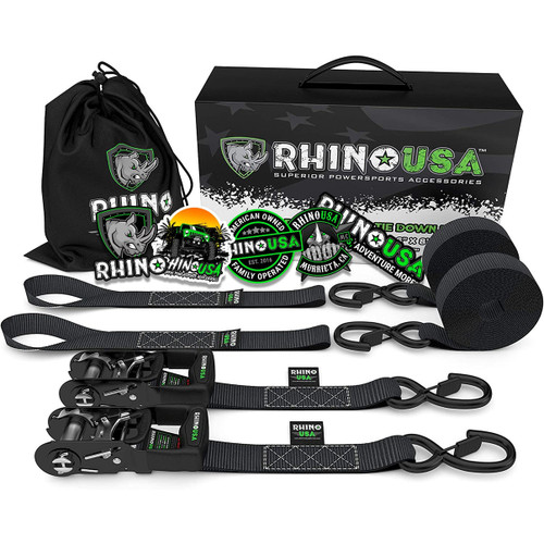 1.6 inch x 8 feet Rhino USA heavy duty ratchet tie-downs 2-pack in black