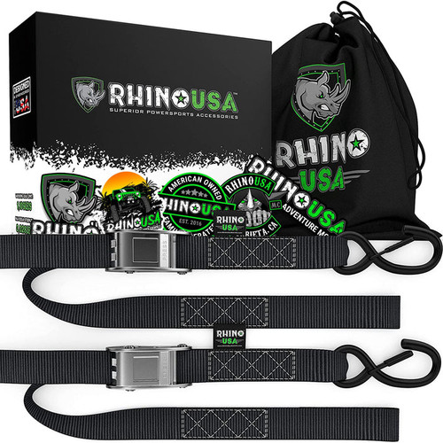 Rhino USA 1.5 inch x 8 feet blue cambuckle motorcycle tiedown straps 2-pack