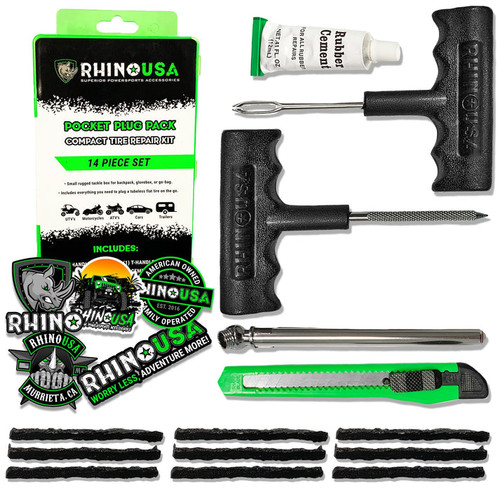 Rhino USA 14-piece compact tire repair plug kit for quick repairs