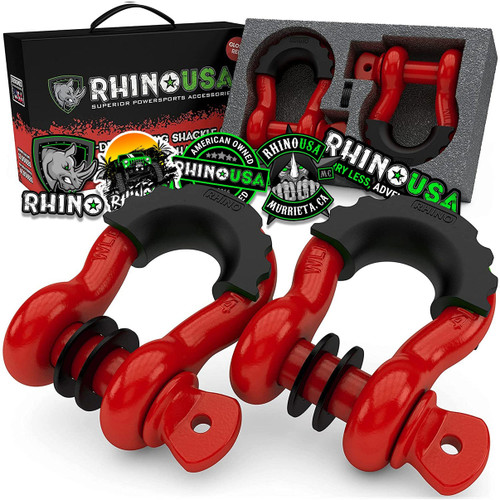 Rhino USA 3/4 inch D-ring shackle set 2-pack in red