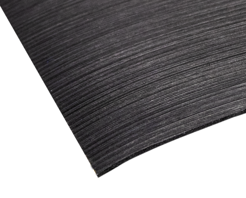 Crown Mats Corrugated Rubber Runner 3'x75' Black (CRR1836BK) shown in detail, emphasizing its durability and design.