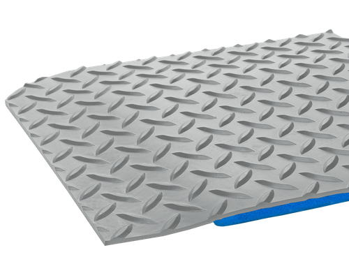 Close-up of Crown Mats Workers-Delight Deck Plate 3'x5' Gray (WD 1235GY), showcasing its unique features and benefits.