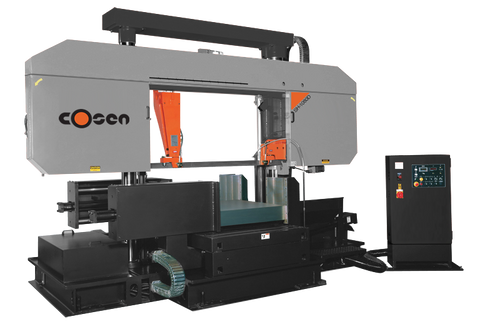 Semi-automatic horizontal dual column band saw for efficient and precise metal cutting in industrial applications