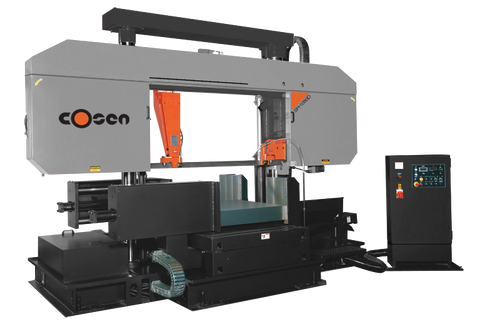 Semi-automatic horizontal dual column band saw for efficient and precise metal cutting in industrial applications