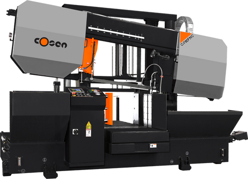 Fully automatic horizontal dual column band saw for precise metal cuts in industrial settings