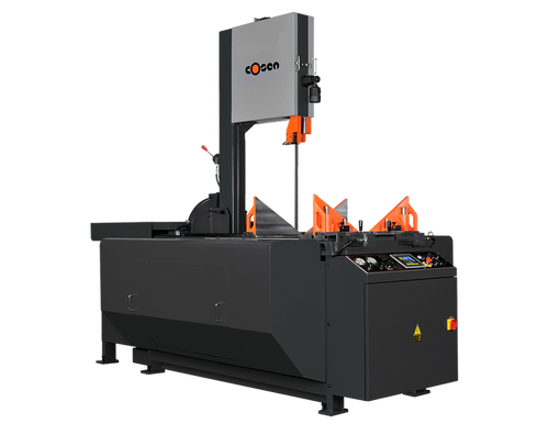 Semi-automatic vertical tilt-frame band saw for efficient metal cutting in industrial projects
