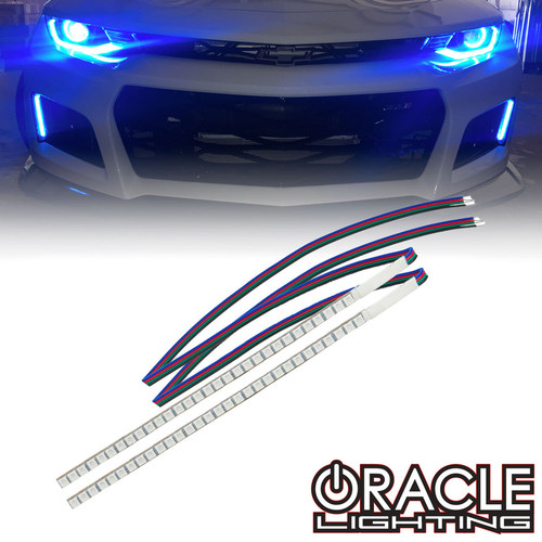 Detailed view of Oracle Lighting 2016-2018 Chevrolet Camaro Backlit ColorSHIFT® Fog Light DRL Upgrade Kit, Oracle Lighting 2016-2018 Chevrolet Camaro Backlit ColorSHIFT® Fog Light DRL Upgrade Kit in white background, Switched On Oracle Lighting 2016-2018 Chevrolet Camaro Backlit ColorSHIFT® Fog Light DRL Upgrade Kit