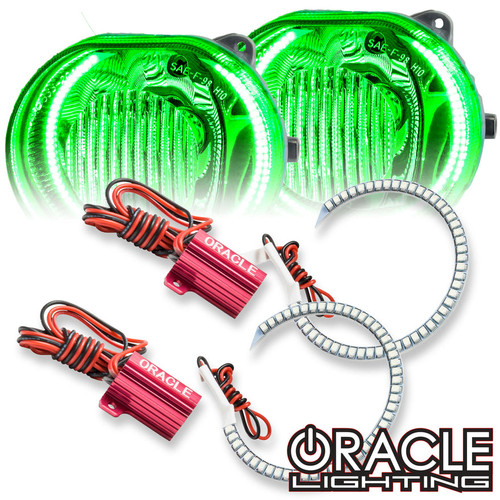 Close up view of Oracle Lighting 2002-2004 Jeep Liberty LED Fog Light Halo Kit , ColorSHIFT® - w/ No Controller of Oracle Lighting 2002-2004 Jeep Liberty LED Fog Light Halo Kit , Front view of Oracle Lighting 2002-2004 Jeep Liberty LED Fog Light Halo Kit , Packaging of Oracle Lighting 2002-2004 Jeep Liberty LED Fog Light Halo Kit , Oracle Lighting 2002-2004 Jeep Liberty LED Fog Light Halo Kit Inside Its Box