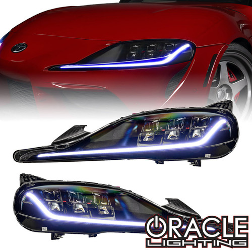 Front view of Oracle Lighting 2020-2024 Toyota Supra GR ColorSHIFT® RGB+A Headlight DRL Kit, Oracle Lighting 2020-2024 Toyota Supra GR ColorSHIFT® RGB+A Headlight DRL Kit in ColorSHIFT® - w/ RF Controller, Oracle Lighting 2020-2024 Toyota Supra GR ColorSHIFT® RGB+A Headlight DRL Kit in ColorSHIFT® - w/ 2.0 Controller, Oracle Lighting 2020-2024 Toyota Supra GR ColorSHIFT® RGB+A Headlight DRL Kit in ColorSHIFT® - w/ No Controller, Oracle Lighting 2020-2024 Toyota Supra GR ColorSHIFT® RGB+A Headlight DRL Kit in ColorSHIFT® - w/ BC1 Controller, Oracle Lighting 2020-2024 Toyota Supra GR ColorSHIFT® RGB+A Headlight DRL Kit in ColorSHIFT® - w/ Simple Controller, Oracle Lighting 2020-2024 Toyota Supra GR ColorSHIFT® RGB+A Headlight DRL Kit in White, Oracle Lighting 2020-2024 Toyota Supra GR ColorSHIFT® RGB+A Headlight DRL Kit in Blue, Oracle Lighting 2020-2024 Toyota Supra GR ColorSHIFT® RGB+A Headlight DRL Kit in Red, Oracle Lighting 2020-2024 Toyota Supra GR ColorSHIFT® RGB+A Headlight DRL Kit in Green