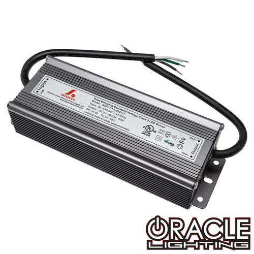 Oracle Lighting 5A Waterproof Power Supply for outdoor LED displays in white background, Front view of Oracle Lighting 5A Waterproof Power Supply for outdoor LED displays, Detailed view of Oracle Lighting 5A Waterproof Power Supply for outdoor LED displays, Back view of Oracle Lighting 5A Waterproof Power Supply for outdoor LED displays