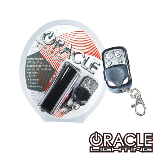 Front view of Oracle Lighting Dual Channel Multifunction Remote, Oracle Lighting Dual Channel Multifunction Remote in white background, Close-up of Oracle Lighting Dual Channel Multifunction Remote, Wireless Key FOB of Oracle Lighting Dual Channel Multifunction Remote, Guide for Oracle Lighting Dual Channel Multifunction Remote