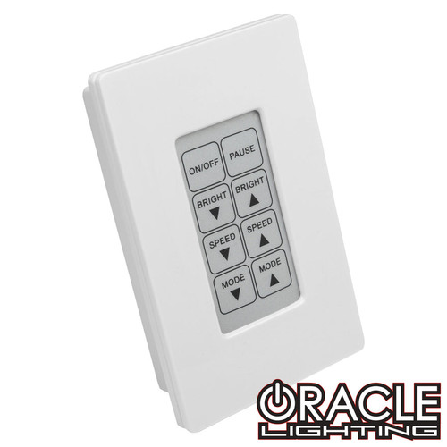 Oracle Lighting ColorSHIFT® Wall Controller in white background, Front view of Oracle Lighting ColorSHIFT® Wall Controller, Slant view of Oracle Lighting ColorSHIFT® Wall Controller, Back view of Oracle Lighting ColorSHIFT® Wall Controller