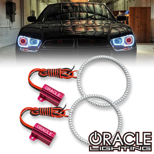 Detailed view of Oracle Lighting LED Projector Halo Kit for 2011-2014 Dodge Charger, White variation of Oracle Lighting LED Projector Halo Kit for 2011-2014 Dodge Charger, Red variation of Oracle Lighting LED Projector Halo Kit for 2011-2014 Dodge Charger, ColorSHIFT® of Oracle Lighting LED Projector Halo Kit for 2011-2014 Dodge Charger, Oracle Lighting LED Projector Halo Kit for 2011-2014 Dodge Charger in white background, Switched On Oracle Lighting LED Projector Halo Kit for 2011-2014 Dodge Charger,