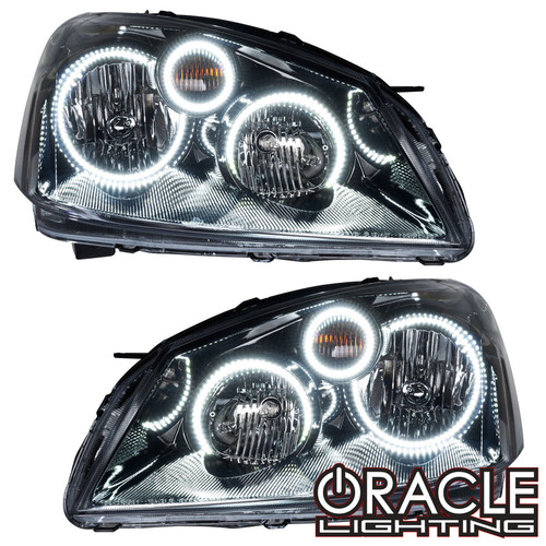 Front view of Oracle Lighting LED Headlight Halo Kit for 2002-2006 Nissan Altima, Complete set of Oracle Lighting LED Headlight Halo Kit for 2002-2006 Nissan Altima, Oracle Lighting LED Headlight Halo Kit for 2002-2006 Nissan Altima with it's box