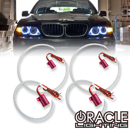 Detailed view of Oracle Lighting 1999-2006 BMW X5 LED Headlight Halo Kit, Oracle Lighting 1999-2006 BMW X5 LED Headlight Halo Kit in white background, Oracle Lighting 1999-2006 BMW X5 LED Headlight Halo Kit in use