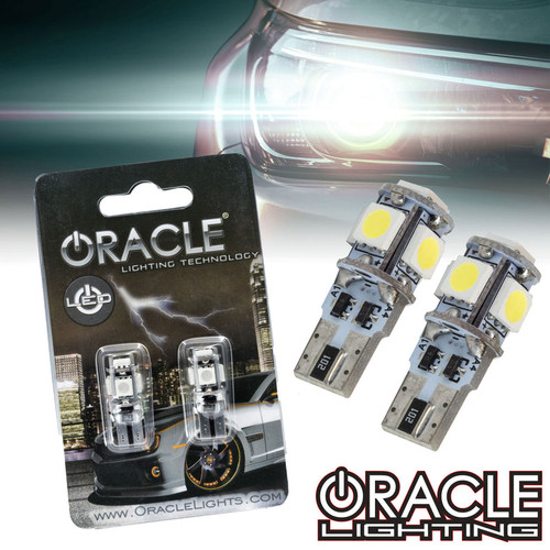 Detailed view of Oracle Lighting T10 5 LED 3 Chip SMD Bulbs Pair, Front view of Oracle Lighting T10 5 LED 3 Chip SMD Bulbs Pair, Packed Oracle Lighting T10 5 LED 3 Chip SMD Bulbs Pair, Cool white variant of Oracle Lighting T10 5 LED 3 Chip SMD Bulbs Pair, Blue variant of Oracle Lighting T10 5 LED 3 Chip SMD Bulbs Pair, Red variant of Oracle Lighting T10 5 LED 3 Chip SMD Bulbs Pair, Green variant of Oracle Lighting T10 5 LED 3 Chip SMD Bulbs Pair, Amber variant of Oracle Lighting T10 5 LED 3 Chip SMD Bulbs Pair, Purple variant of Oracle Lighting T10 5 LED 3 Chip SMD Bulbs Pair, Pink variant of Oracle Lighting T10 5 LED 3 Chip SMD Bulbs Pair, Aqua variant of Oracle Lighting T10 5 LED 3 Chip SMD Bulbs Pair