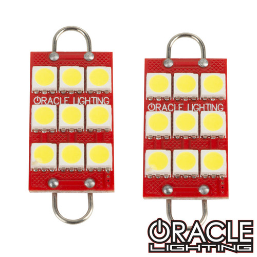 Front view of Oracle Lighting 44MM 6 LED Loop Festoon Bulbs, White variant of Oracle Lighting 44MM 6 LED Loop Festoon Bulbs, Red variant of Oracle Lighting 44MM 6 LED Loop Festoon Bulbs, UV/Purple variant of Oracle Lighting 44MM 6 LED Loop Festoon Bulbs