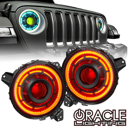 Detailed view of Oracle Lighting Oculus ColorSHIFT® Bi-LED Projector Headlights, Back view of Oracle Lighting Oculus ColorSHIFT® Bi-LED Projector Headlights, Close-up of Installed Oracle Lighting Oculus ColorSHIFT® Bi-LED Projector Headlights, Green variant of Oracle Lighting Oculus ColorSHIFT® Bi-LED Projector Headlights, Red variant of Oracle Lighting Oculus ColorSHIFT® Bi-LED Projector Headlights, Oracle Lighting Oculus ColorSHIFT® Bi-LED Projector Headlights w/ RF Controller, Oracle Lighting Oculus ColorSHIFT® Bi-LED Projector Headlights w/ 2.0 Controller, Oracle Lighting Oculus ColorSHIFT® Bi-LED Projector Headlights w/ No Controller, Oracle Lighting Oculus ColorSHIFT® Bi-LED Projector Headlights w/ BC1 Controller, Oracle Lighting Oculus ColorSHIFT® Bi-LED Projector Headlights w/ Simple Controller