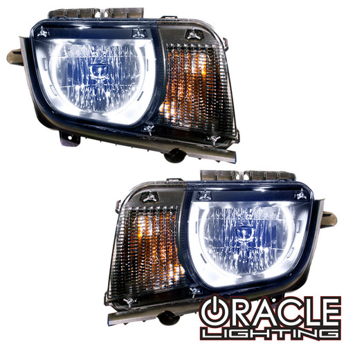 Detailed view of Oracle Lighting pre-assembled halo headlights for 2010-2013 Chevrolet Camaro Non-RS, White variation of Oracle Lighting pre-assembled halo headlights for 2010-2013 Chevrolet Camaro Non-RS, ColorSHIFT® - w/ RF Controller of Oracle Lighting pre-assembled halo headlights for 2010-2013 Chevrolet Camaro Non-RS, ColorSHIFT® - w/ 2.0 Controller of Oracle Lighting pre-assembled halo headlights for 2010-2013 Chevrolet Camaro Non-RS, ColorSHIFT® - w/ No Controller of Oracle Lighting pre-assembled halo headlights for 2010-2013 Chevrolet Camaro Non-RS, ColorSHIFT® - w/ BC1 Controller of  Oracle Lighting pre-assembled halo headlights for 2010-2013 Chevrolet Camaro Non-RS, ColorSHIFT® - w/ Simple Controller of Oracle Lighting pre-assembled halo headlights for 2010-2013 Chevrolet Camaro Non-RS, Front view of Oracle Lighting pre-assembled halo headlights for 2010-2013 Chevrolet Camaro Non-RS, Back view of Oracle Lighting pre-assembled halo headlights for 2010-2013 Chevrolet Camaro Non-RS, Close up view of Oracle Lighting pre-assembled halo headlights for 2010-2013 Chevrolet Camaro Non-RS
