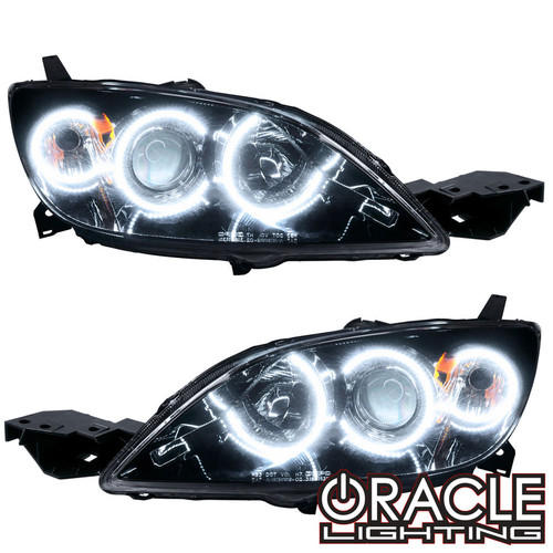 Front view of Oracle Lighting 2004-2009 Mazda 3 Hatchback Pre-Assembled LED Halo Headlights - (Non-HID), Oracle Lighting 2004-2009 Mazda 3 Hatchback Pre-Assembled LED Halo Headlights - (Non-HID) in White, Oracle Lighting 2004-2009 Mazda 3 Hatchback Pre-Assembled LED Halo Headlights - (Non-HID) in ColorSHIFT® - w/ RF Controller, Oracle Lighting 2004-2009 Mazda 3 Hatchback Pre-Assembled LED Halo Headlights - (Non-HID) in ColorSHIFT® - w/ 2.0 Controller, Oracle Lighting 2004-2009 Mazda 3 Hatchback Pre-Assembled LED Halo Headlights - (Non-HID) in ColorSHIFT® - w/ No Controller, Oracle Lighting 2004-2009 Mazda 3 Hatchback Pre-Assembled LED Halo Headlights - (Non-HID) in ColorSHIFT® - w/ BC1 Controller, Oracle Lighting 2004-2009 Mazda 3 Hatchback Pre-Assembled LED Halo Headlights - (Non-HID) in ColorSHIFT® - w/ Simple Controller, Detailed view of Oracle Lighting 2004-2009 Mazda 3 Hatchback Pre-Assembled LED Halo Headlights - (Non-HID), Back view of Oracle Lighting 2004-2009 Mazda 3 Hatchback Pre-Assembled LED Halo Headlights - (Non-HID)