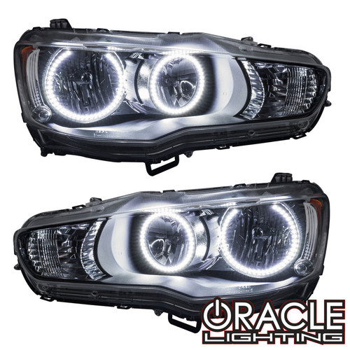 Close up view of Oracle Lighting 2008-2017 Mitsubishi Lancer Pre-Assembled LED Halo Headlights, Oracle Lighting 2008-2017 Mitsubishi Lancer Pre-Assembled LED Halo Headlights in White, Oracle Lighting 2008-2017 Mitsubishi Lancer Pre-Assembled LED Halo Headlights in Blue, Oracle Lighting 2008-2017 Mitsubishi Lancer Pre-Assembled LED Halo Headlights in Red, Oracle Lighting 2008-2017 Mitsubishi Lancer Pre-Assembled LED Halo Headlights in Green, Oracle Lighting 2008-2017 Mitsubishi Lancer Pre-Assembled LED Halo Headlights in ColorSHIFT® - w/ RF Controller, Oracle Lighting 2008-2017 Mitsubishi Lancer Pre-Assembled LED Halo Headlights in ColorSHIFT® - w/ 2.0 Controller, Oracle Lighting 2008-2017 Mitsubishi Lancer Pre-Assembled LED Halo Headlights in ColorSHIFT® - w/ No Controller, Oracle Lighting 2008-2017 Mitsubishi Lancer Pre-Assembled LED Halo Headlights in ColorSHIFT® - w/ BC1 Controller, Oracle Lighting 2008-2017 Mitsubishi Lancer Pre-Assembled LED Halo Headlights in ColorSHIFT® - w/ Simple Controller , Detailed view of Oracle Lighting 2008-2017 Mitsubishi Lancer Pre-Assembled LED Halo Headlights, Back view of Oracle Lighting 2008-2017 Mitsubishi Lancer Pre-Assembled LED Halo Headlights