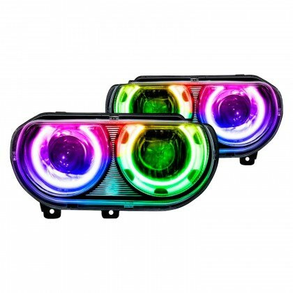 Front view of Oracle Lighting 2008-2014 Challenger Dynamic ColorSHIFT® SMD Pre-Assembled HID Headlights