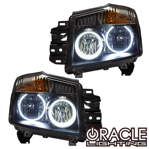 Detailed view of Oracle Lighting Nissan Titan Headlights, White variant of Oracle Lighting Nissan Titan Headlights, ColorSHIFT® Oracle Lighting Nissan Titan Headlights w/ RF Controller, ColorSHIFT® Oracle Lighting Nissan Titan Headlights w/ 2.0 Controller, ColorSHIFT® Oracle Lighting Nissan Titan Headlights w/ No Controller, ColorSHIFT® Oracle Lighting Nissan Titan Headlights w/ BC1 Controller, ColorSHIFT® Oracle Lighting Nissan Titan Headlights w/ Simple Controller