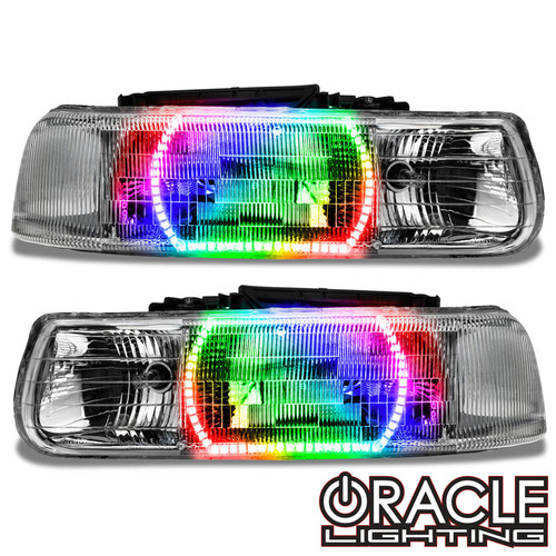 Close-up of Oracle Lighting Chevrolet Tahoe/GMC Yukon Headlights, ColorSHIFT® Oracle Lighting Chevrolet Tahoe/GMC Yukon Headlights, ColorSHIFT® Oracle Lighting Chevrolet Tahoe/GMC Yukon Headlights w/ 2.0 Controller, ColorSHIFT® Oracle Lighting Chevrolet Tahoe/GMC Yukon  Headlights w/ No Controller, ColorSHIFT® Oracle Lighting Chevrolet Tahoe/GMC Yukon Headlights w/ BC1 Controller, ColorSHIFT® Oracle Lighting Chevrolet Tahoe/GMC Yukon Headlights w/ Simple Controller
