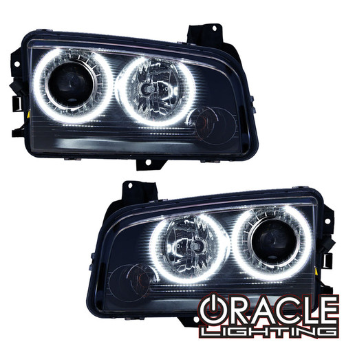 Front view of Oracle Lighting 2008-2010 Dodge Charger Pre-Assembled LED Halo Headlights - (HID), Oracle Lighting 2008-2010 Dodge Charger Pre-Assembled LED Halo Headlights - (HID) in White, Oracle Lighting 2008-2010 Dodge Charger Pre-Assembled LED Halo Headlights - (HID) in Blue, Oracle Lighting 2008-2010 Dodge Charger Pre-Assembled LED Halo Headlights - (HID) in ColorSHIFT® - w/ RF Controller, Oracle Lighting 2008-2010 Dodge Charger Pre-Assembled LED Halo Headlights - (HID) in ColorSHIFT® - w/ 2.0 Controller, Oracle Lighting 2008-2010 Dodge Charger Pre-Assembled LED Halo Headlights - (HID) in ColorSHIFT® - w/ No Controller, Oracle Lighting 2008-2010 Dodge Charger Pre-Assembled LED Halo Headlights - (HID) in ColorSHIFT® - w/ BC1 Controller, Oracle Lighting 2008-2010 Dodge Charger Pre-Assembled LED Halo Headlights - (HID) in ColorSHIFT® - w/ Simple Controller, Detailed view of Oracle Lighting 2008-2010 Dodge Charger Pre-Assembled LED Halo Headlights - (HID), Close up view of Oracle Lighting 2008-2010 Dodge Charger Pre-Assembled LED Halo Headlights - (HID)