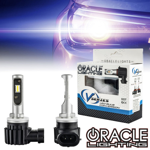 Front view of Oracle Lighting 880/881/H27 - VSeries LED Headlight Kit, Oracle Lighting 880/881/H27 - VSeries LED Headlight Kit in white background, Box of Oracle Lighting 880/881/H27 - VSeries LED Headlight Kit, Oracle Lighting 880/881/H27 - VSeries LED Headlight Kit with label
