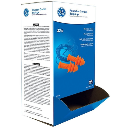 Box of General Electric Silicone Earplugs Flange Shape Corded 200 Pairs