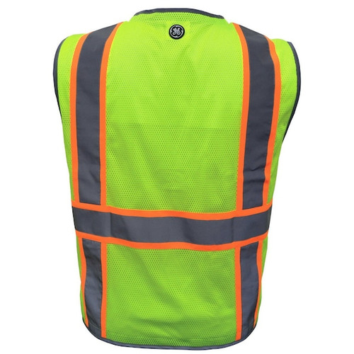 General Electric Green Engineer Vest with Contrast Trims Dimensions, M Size of General Electric Green Engineer Vest with Contrast Trims, L Size of General Electric Green Engineer Vest with Contrast Trims, XL Size of General Electric Green Engineer Vest with Contrast Trims, Detailed view of General Electric Green Engineer Vest with Contrast Trims, Back view of General Electric Green Engineer Vest with Contrast Trims