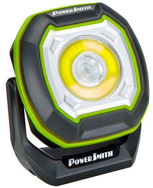 Close-up of PowerSmith 800 Lumen Work Light, Sample lighting of the PowerSmith 800 Lumen Work Light, PowerSmith 800 Lumen Work Light attached on the hood of a car, PowerSmith 800 Lumen Work Light used in the dark area, PowerSmith 800 Lumen Work Light inside the engine, back view of PowerSmith 800 Lumen Work Light, Tripod thread of PowerSmith 800 Lumen Work Light, Product label of PowerSmith 800 Lumen Work Light, Warranty tag of PowerSmith 800 Lumen Work Light, PowerSmith logo