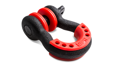 Front view of Body Armor 3/4 Inch Black D-Ring with Red Isolators, Close up view of Body Armor 3/4 Inch Black D-Ring with Red Isolators, Side view of Body Armor 3/4 Inch Black D-Ring with Red Isolators, Attached Body Armor 3/4 Inch Black D-Ring with Red Isolators