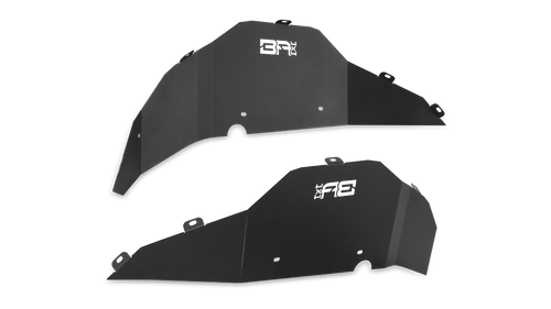 Front view of Body Armor 2018-2024 Jeep Wrangler JL Rear Fender Liners, Back view of Body Armor 2018-2024 Jeep Wrangler JL Rear Fender Liners