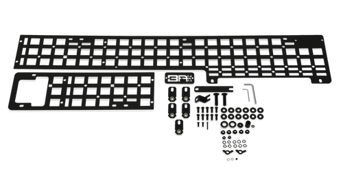Body Armor 2005-2023 Toyota Tacoma Bed Side Molle System in white background, Body Armor 2005-2023 Toyota Tacoma Bed Side Molle System being used, Body Armor 2005-2023 Toyota Tacoma Bed Side Molle System with bags and tools